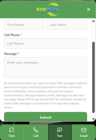 Example website SMS opt-in form